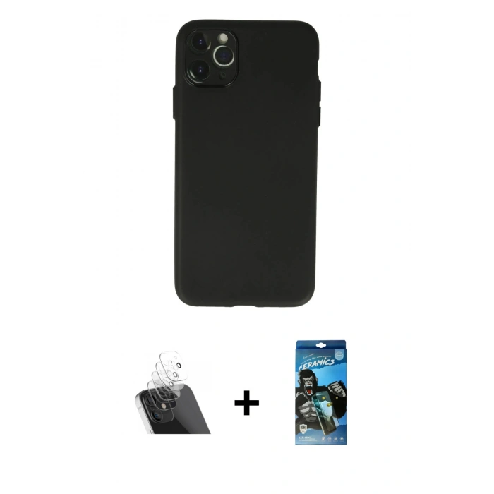 MARSİLYAN™- iPhone 11 Pro Max Kılıf Atlas Minimal Prime - Siyah 34D Izgaralı Cam + Kamera Lens Koruma Cam - SF