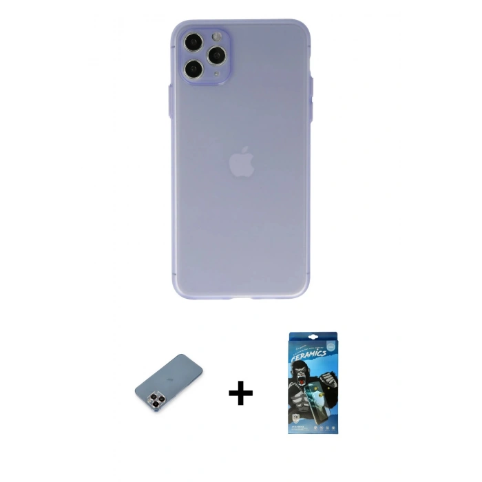 MARSİLYAN™- iPhone 11 Pro Max Kılıf Atlas Minimal Prime - Siyah 34D Izgaralı Cam + Metal Kamera Lens Koruma Cam - MR