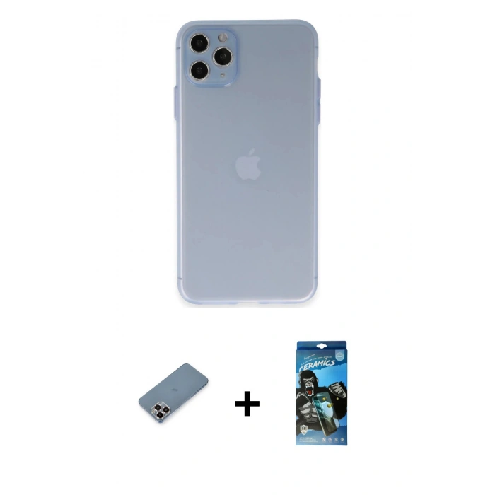 MARSİLYAN™- iPhone 11 Pro Max Kılıf Atlas Minimal Prime - Siyah 34D Izgaralı Cam + Metal Kamera Lens Koruma Cam - MR