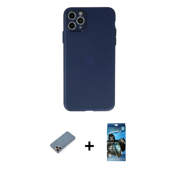 MARSİLYAN™- iPhone 11 Pro Max Kılıf Atlas Minimal Prime - Siyah 34D Izgaralı Cam + Metal Kamera Lens Koruma Cam - MR