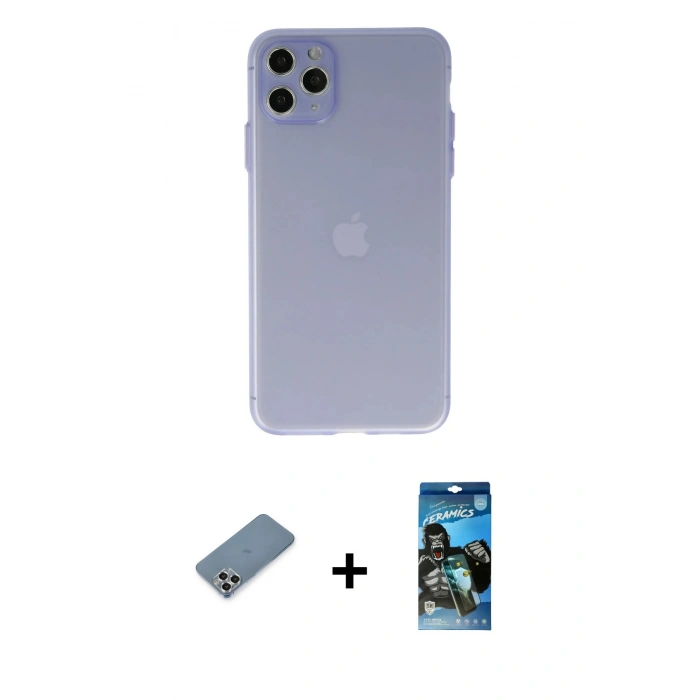 MARSİLYAN™- iPhone 11 Pro Max Kılıf Atlas Minimal Prime - Siyah 34D Izgaralı Cam + Metal Kamera Lens Koruma Cam - GS