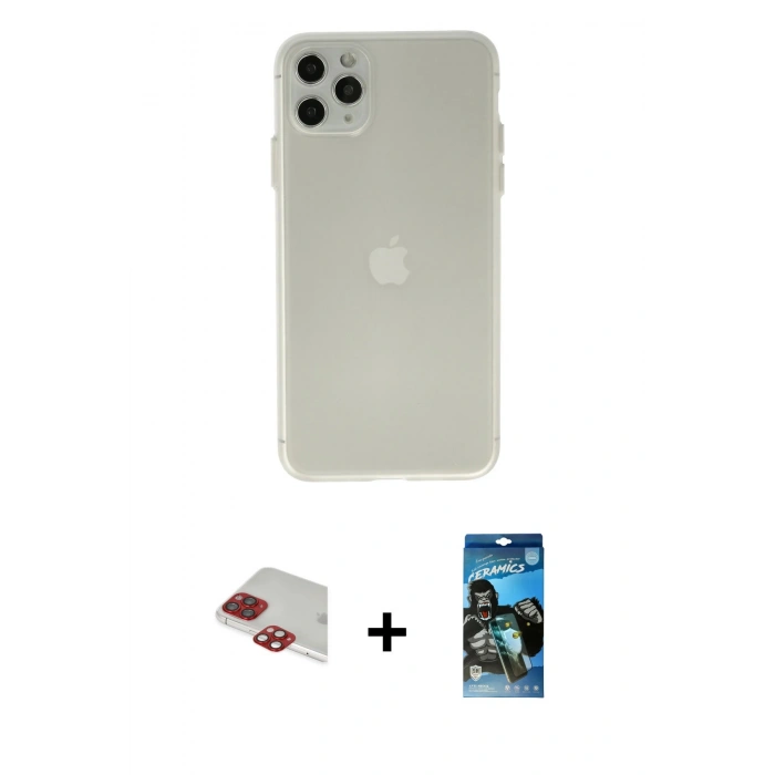 MARSİLYAN™- iPhone 11 Pro Max Kılıf Atlas Minimal Prime - Siyah 34D Izgaralı Cam + Pers Alüminyum Kamera Lens - KI