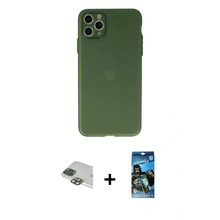 MARSİLYAN™- iPhone 11 Pro Max Kılıf Atlas Minimal Prime - Siyah 34D Izgaralı Cam + Pers Alüminyum Kamera Lens - YL