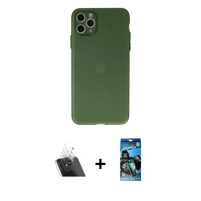 MARSİLYAN™- iPhone 11 Pro Max Kılıf Atlas Minimal Prime - Siyah 34D Izgaralı Cam + Kamera Lens Koruma Cam - SF
