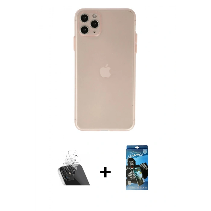 MARSİLYAN™- iPhone 11 Pro Max Kılıf Atlas Minimal Prime - Siyah 34D Izgaralı Cam + Kamera Lens Koruma Cam - SF