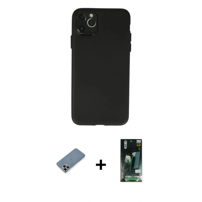 MARSİLYAN™- iPhone 11 Pro Max Kılıf Atlas Minimal Prime - Siyah 360 Mat Full Body Arka Koruyucu + Metal Kamera Lens Koruma Cam - AKYL