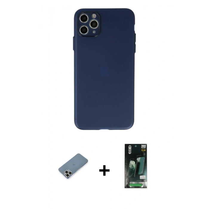 MARSİLYAN™- iPhone 11 Pro Max Kılıf Atlas Minimal Prime - Siyah 360 Mat Full Body Arka Koruyucu + Metal Kamera Lens Koruma Cam - AKYL