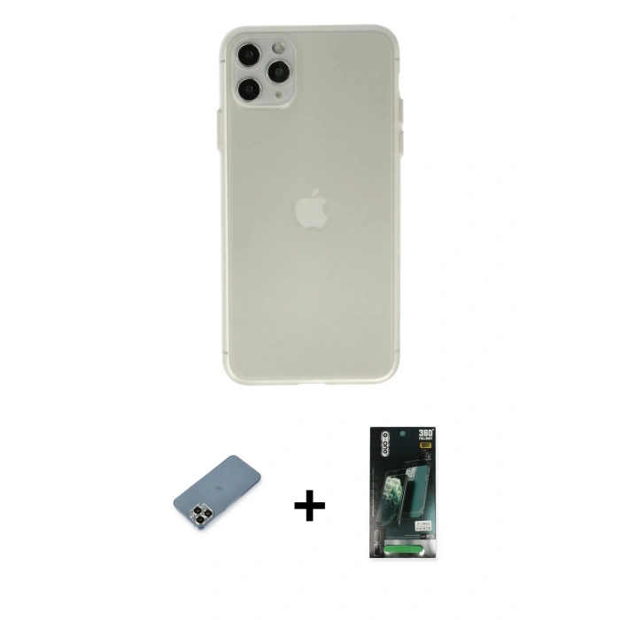 MARSİLYAN™- iPhone 11 Pro Max Kılıf Atlas Minimal Prime - Siyah 360 Mat Full Body Arka Koruyucu + Metal Kamera Lens Koruma Cam - AKYL
