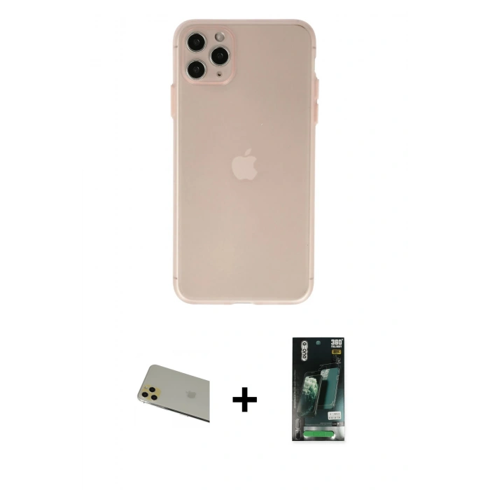 MARSİLYAN™- iPhone 11 Pro Max Kılıf Atlas Minimal Prime - Siyah 360 Mat Full Body Arka Koruyucu + Rainbow Kamera Lens Koruma Cam - GD