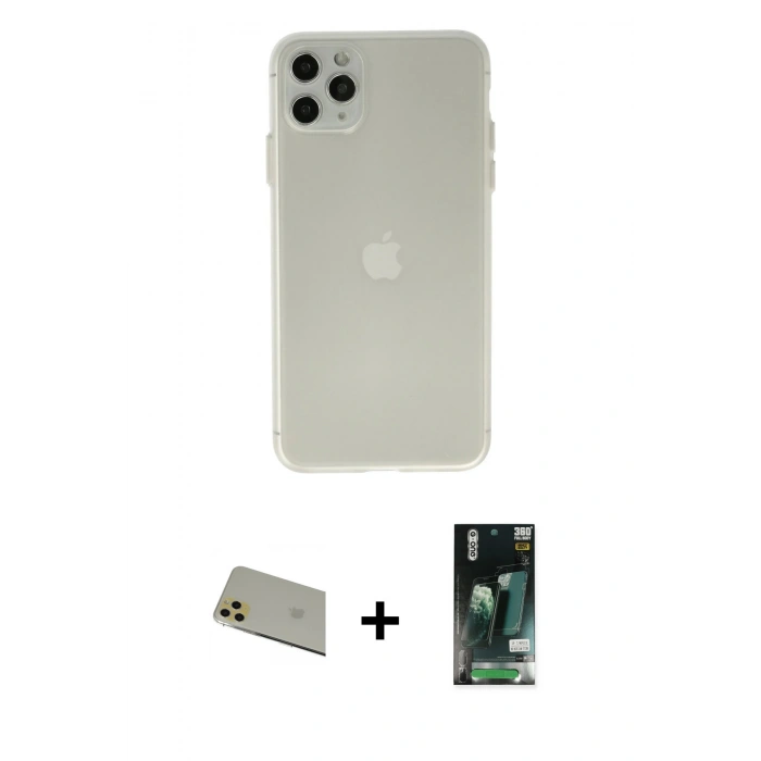 MARSİLYAN™- iPhone 11 Pro Max Kılıf Atlas Minimal Prime - Siyah 360 Mat Full Body Arka Koruyucu + Rainbow Kamera Lens Koruma Cam - GD