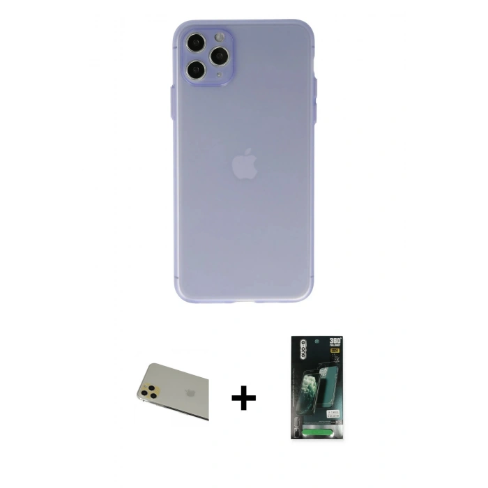 MARSİLYAN™- iPhone 11 Pro Max Kılıf Atlas Minimal Prime - Siyah 360 Mat Full Body Arka Koruyucu + Rainbow Kamera Lens Koruma Cam - GD