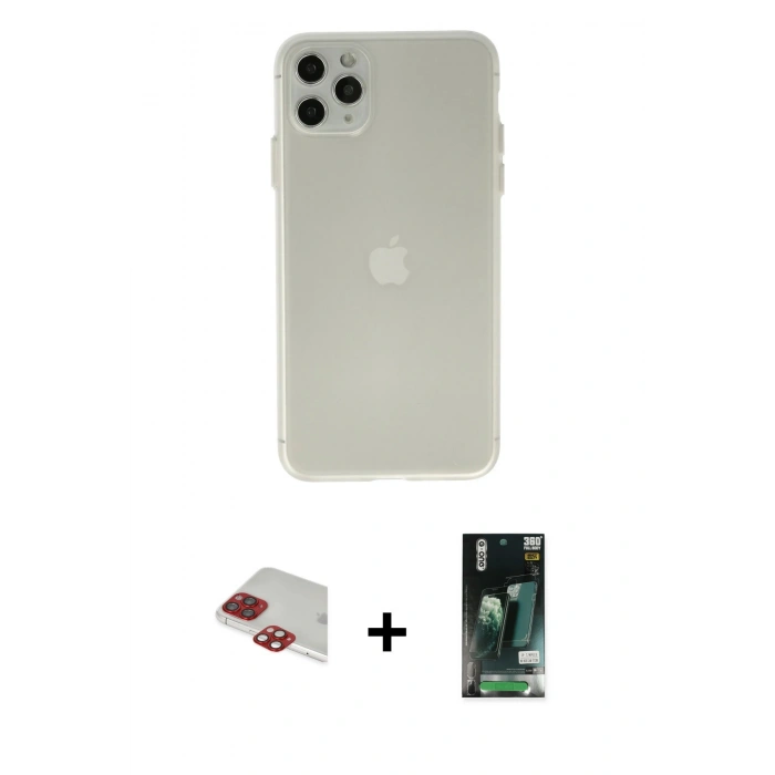 MARSİLYAN™- iPhone 11 Pro Max Kılıf Atlas Minimal Prime - Siyah 360 Mat Full Body Arka Koruyucu + Pers Alüminyum Kamera Lens - KI