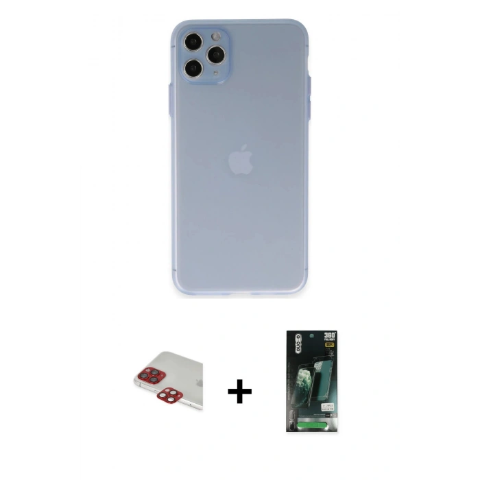 MARSİLYAN™- iPhone 11 Pro Max Kılıf Atlas Minimal Prime - Siyah 360 Mat Full Body Arka Koruyucu + Pers Alüminyum Kamera Lens - KI