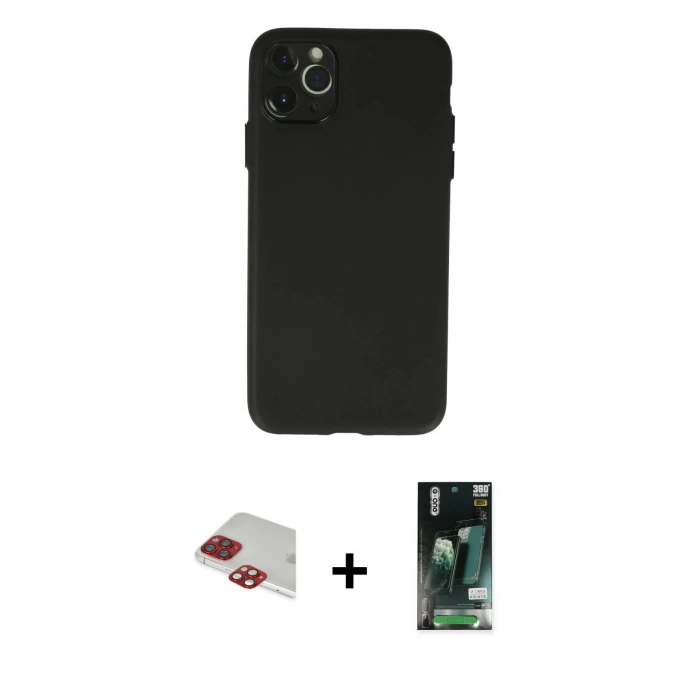 MARSİLYAN™- iPhone 11 Pro Max Kılıf Atlas Minimal Prime - Siyah 360 Mat Full Body Arka Koruyucu + Pers Alüminyum Kamera Lens - KI