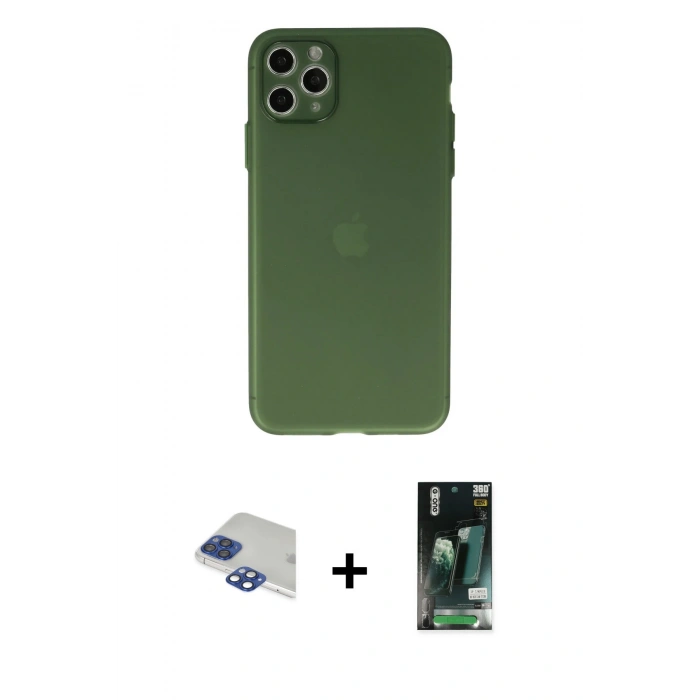MARSİLYAN™- iPhone 11 Pro Max Kılıf Atlas Minimal Prime - Siyah 360 Mat Full Body Arka Koruyucu + Pers Alüminyum Kamera Lens - LT