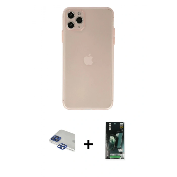 MARSİLYAN™- iPhone 11 Pro Max Kılıf Atlas Minimal Prime - Siyah 360 Mat Full Body Arka Koruyucu + Pers Alüminyum Kamera Lens - LT