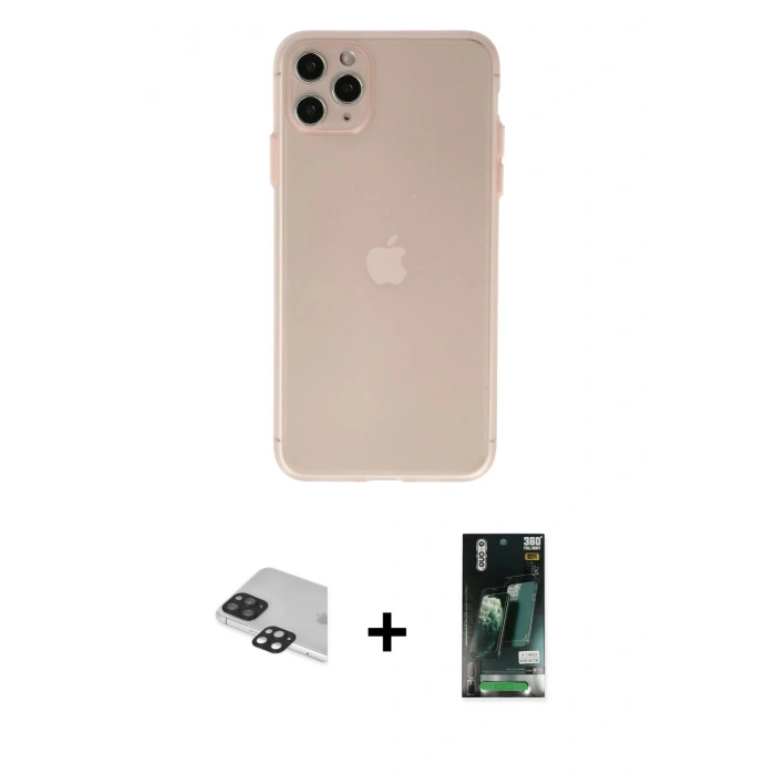 MARSİLYAN™- iPhone 11 Pro Max Kılıf Atlas Minimal Prime - Siyah 360 Mat Full Body Arka Koruyucu + Pers Alüminyum Kamera Lens - SH