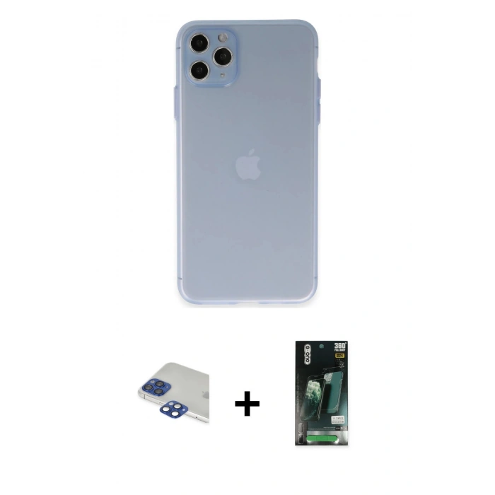 MARSİLYAN™- iPhone 11 Pro Max Kılıf Atlas Minimal Prime - Siyah 360 Mat Full Body Arka Koruyucu + Pers Alüminyum Kamera Lens - LT