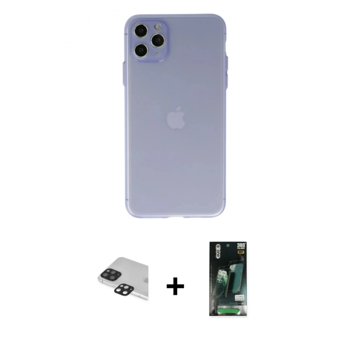MARSİLYAN™- iPhone 11 Pro Max Kılıf Atlas Minimal Prime - Siyah 360 Mat Full Body Arka Koruyucu + Pers Alüminyum Kamera Lens - SH
