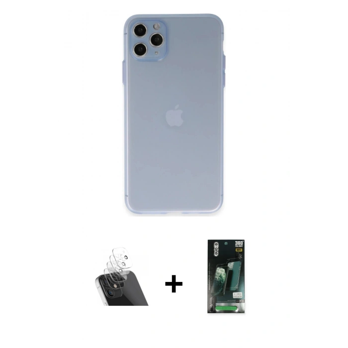 MARSİLYAN™- iPhone 11 Pro Max Kılıf Atlas Minimal Prime - Siyah 360 Mat Full Body Arka Koruyucu + Kamera Lens Koruma Cam - SF
