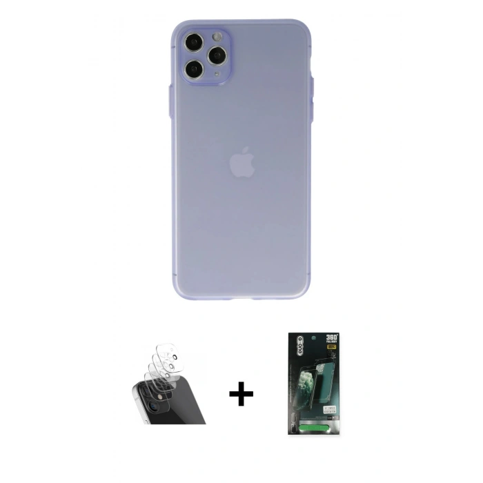MARSİLYAN™- iPhone 11 Pro Max Kılıf Atlas Minimal Prime - Siyah 360 Mat Full Body Arka Koruyucu + Kamera Lens Koruma Cam - SF