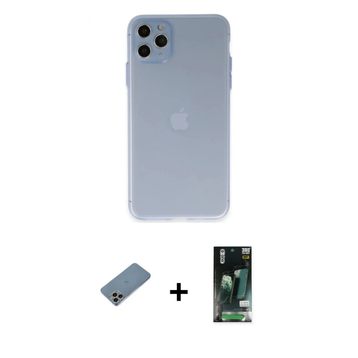 MARSİLYAN™- iPhone 11 Pro Max Kılıf Atlas Minimal Prime - Siyah 360 Mat Full Body Arka Koruyucu + Shine Kamera Lens Koruma Cam - GI