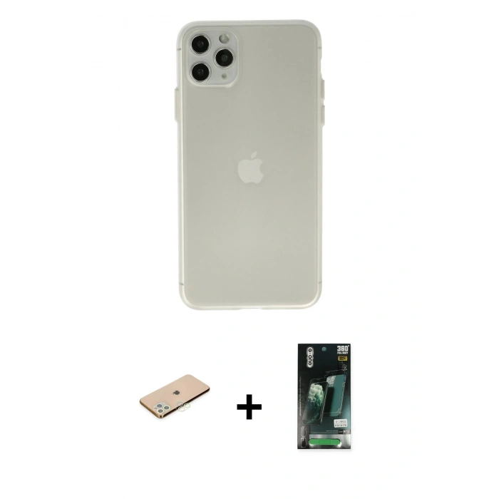 MARSİLYAN™- iPhone 11 Pro Max Kılıf Atlas Minimal Prime - Siyah 360 Mat Full Body Arka Koruyucu + Renkli Kamera Lens Koruma Cam - YL