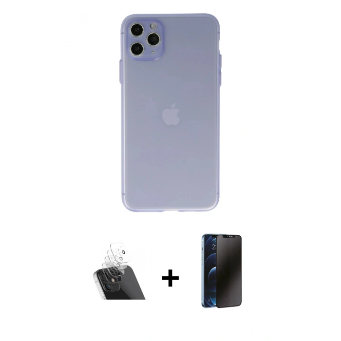 MARSİLYAN™- iPhone 11 Pro Max Kılıf Atlas Minimal Prime - Siyah 3D Antistatik Hayalet Cam Ekran Koruyucu + Kamera Lens Koruma Cam - SF