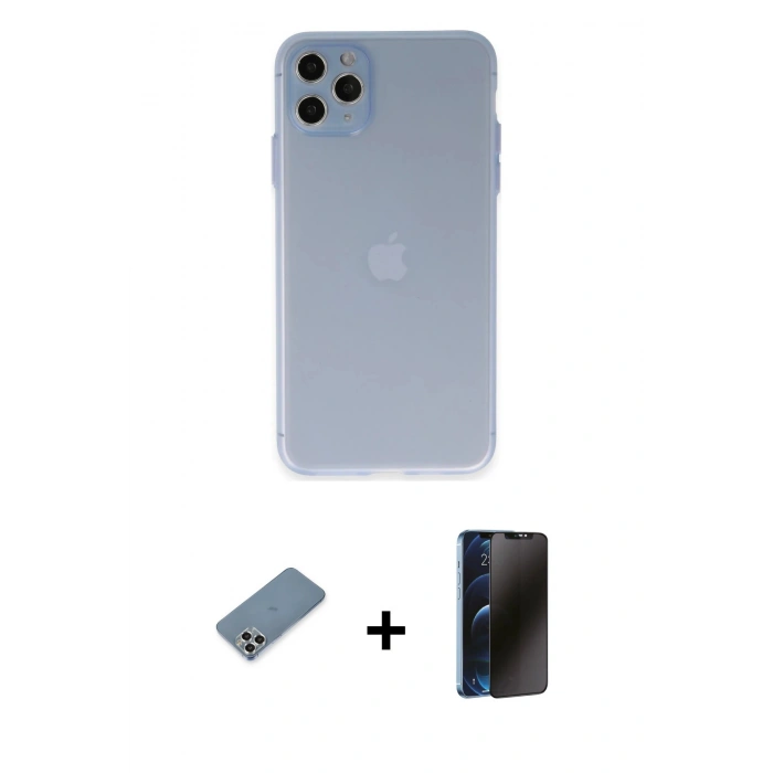 MARSİLYAN™- iPhone 11 Pro Max Kılıf Atlas Minimal Prime - Siyah 3D Antistatik Hayalet Cam Ekran Koruyucu + Metal Kamera Lens Koruma Cam - GS
