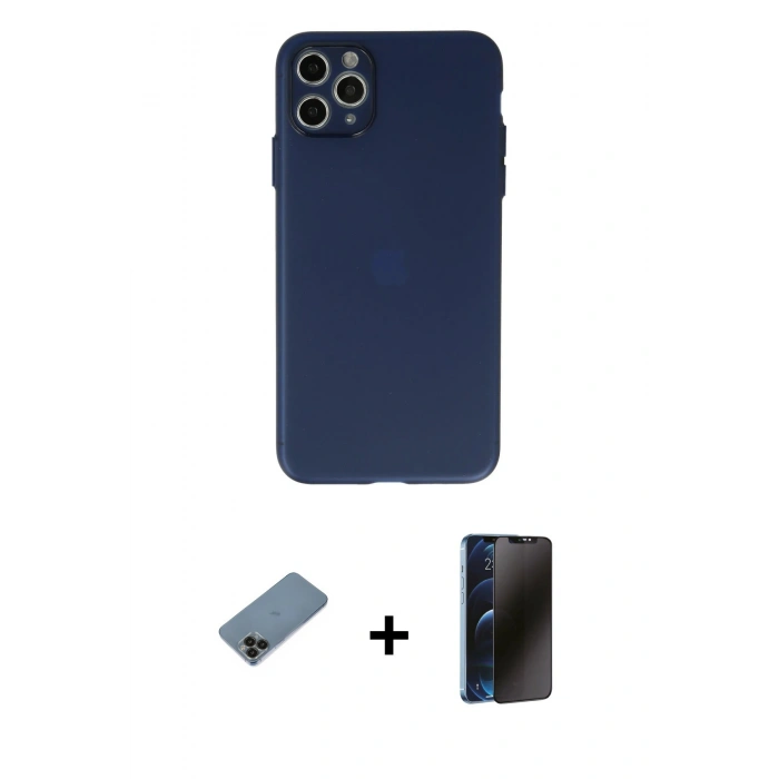 MARSİLYAN™- iPhone 11 Pro Max Kılıf Atlas Minimal Prime - Siyah 3D Antistatik Hayalet Cam Ekran Koruyucu + Shine Kamera Lens Koruma Cam - SH