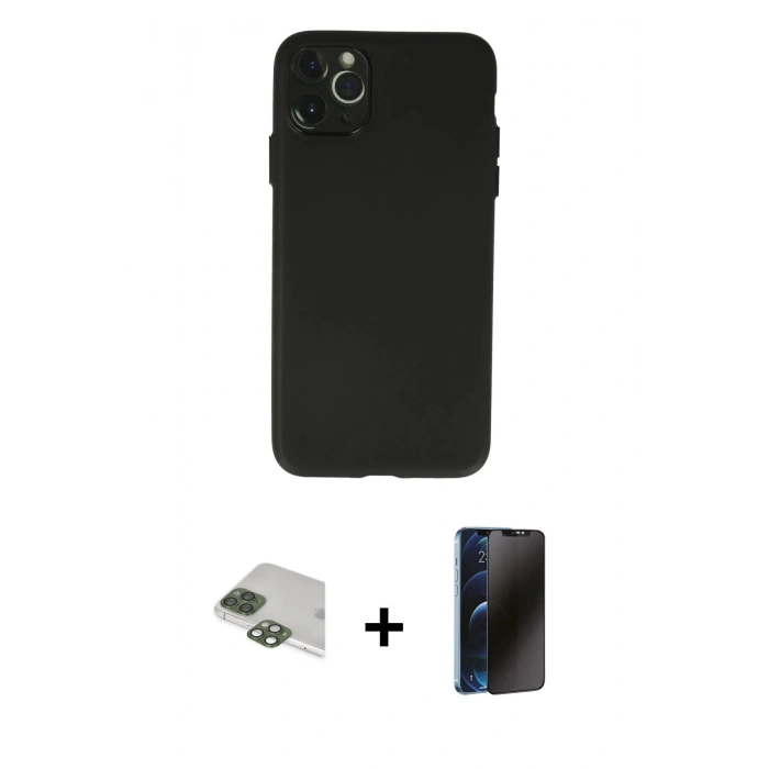 MARSİLYAN™- iPhone 11 Pro Max Kılıf Atlas Minimal Prime - Siyah 3D Antistatik Hayalet Cam Ekran Koruyucu + Pers Alüminyum Kamera Lens - YL