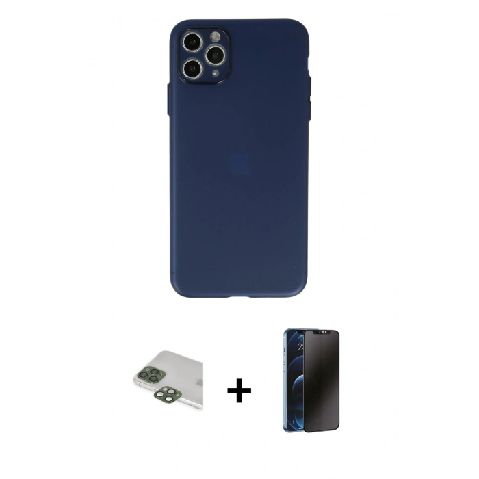 MARSİLYAN™- iPhone 11 Pro Max Kılıf Atlas Minimal Prime - Siyah 3D Antistatik Hayalet Cam Ekran Koruyucu + Pers Alüminyum Kamera Lens - YL