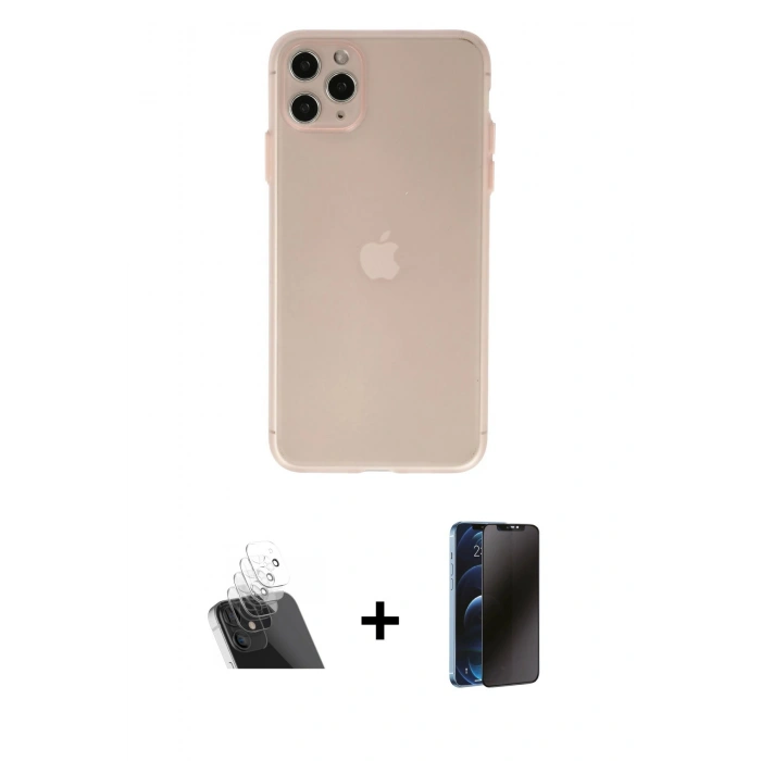 MARSİLYAN™- iPhone 11 Pro Max Kılıf Atlas Minimal Prime - Siyah 3D Antistatik Hayalet Cam Ekran Koruyucu + Kamera Lens Koruma Cam - SF