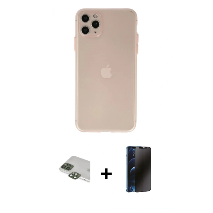 MARSİLYAN™- iPhone 11 Pro Max Kılıf Atlas Minimal Prime - Siyah 3D Antistatik Hayalet Cam Ekran Koruyucu + Pers Alüminyum Kamera Lens - YL