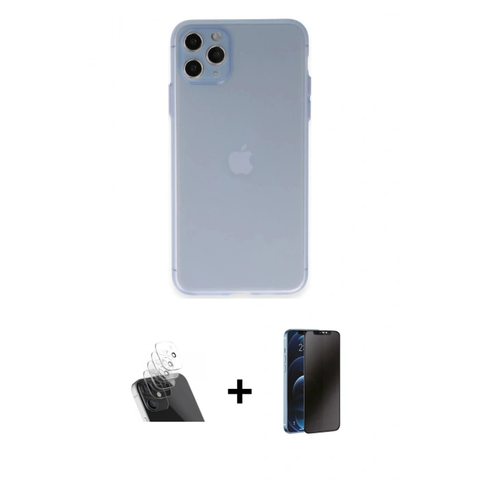 MARSİLYAN™- iPhone 11 Pro Max Kılıf Atlas Minimal Prime - Siyah 3D Antistatik Hayalet Cam Ekran Koruyucu + Kamera Lens Koruma Cam - SF