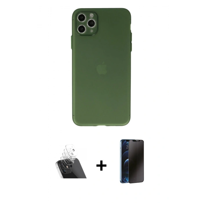 MARSİLYAN™- iPhone 11 Pro Max Kılıf Atlas Minimal Prime - Siyah 3D Antistatik Hayalet Cam Ekran Koruyucu + Kamera Lens Koruma Cam - SF