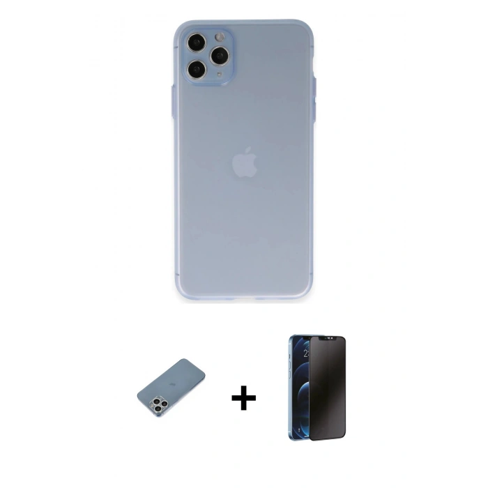 MARSİLYAN™- iPhone 11 Pro Max Kılıf Atlas Minimal Prime - Siyah 3D Antistatik Hayalet Cam Ekran Koruyucu + Shine Kamera Lens Koruma Cam - GS