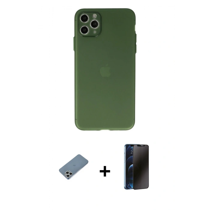 MARSİLYAN™- iPhone 11 Pro Max Kılıf Atlas Minimal Prime - Siyah 3D Antistatik Hayalet Cam Ekran Koruyucu + Shine Kamera Lens Koruma Cam - GS