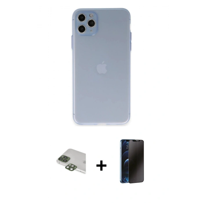 MARSİLYAN™- iPhone 11 Pro Max Kılıf Atlas Minimal Prime - Siyah 3D Antistatik Hayalet Cam Ekran Koruyucu + Pers Alüminyum Kamera Lens - YL