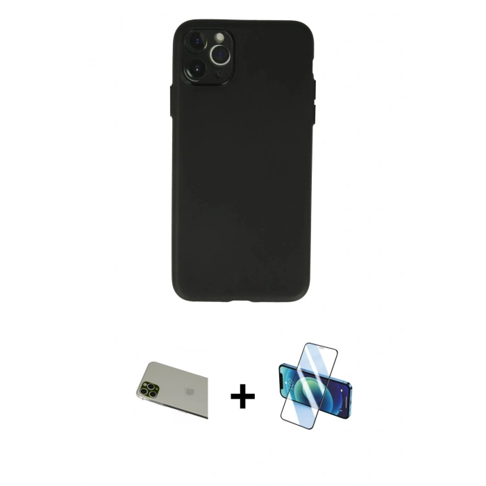 MARSİLYAN™- iPhone 11 Pro Max Kılıf Atlas Minimal Prime - Siyah 3D Antistatik Seramik Nano Ekran Koruyucu + Rainbow Kamera Lens Koruma Cam - YL