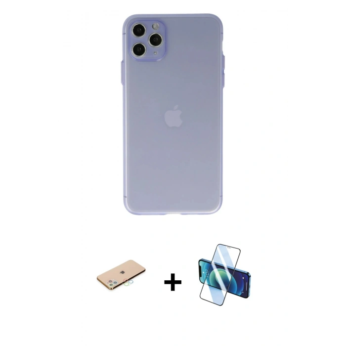 MARSİLYAN™- iPhone 11 Pro Max Kılıf Atlas Minimal Prime - Siyah 3D Antistatik Seramik Nano Ekran Koruyucu + Renkli Kamera Lens Koruma Cam - MI