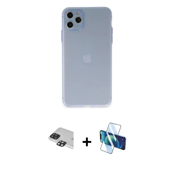 MARSİLYAN™- iPhone 11 Pro Max Kılıf Atlas Minimal Prime - Siyah 3D Antistatik Seramik Nano Ekran Koruyucu + Pers Alüminyum Kamera Lens - SH