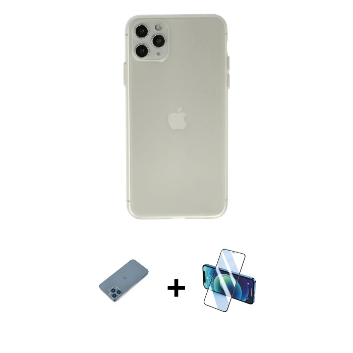 MARSİLYAN™- iPhone 11 Pro Max Kılıf Atlas Minimal Prime - Siyah 3D Antistatik Seramik Nano Ekran Koruyucu + Shine Kamera Lens Koruma Cam - MI