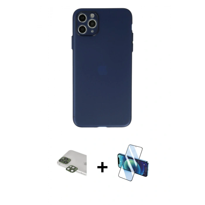 MARSİLYAN™- iPhone 11 Pro Max Kılıf Atlas Minimal Prime - Siyah 3D Antistatik Seramik Nano Ekran Koruyucu + Yeşil Pers Alüminyum Kamera Lens