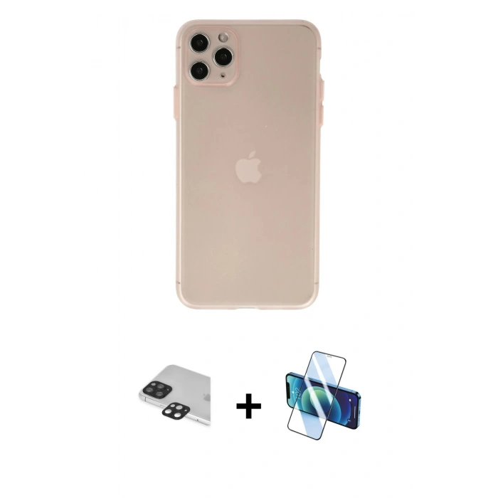 MARSİLYAN™- iPhone 11 Pro Max Kılıf Atlas Minimal Prime - Siyah 3D Antistatik Seramik Nano Ekran Koruyucu + Pers Alüminyum Kamera Lens - SH