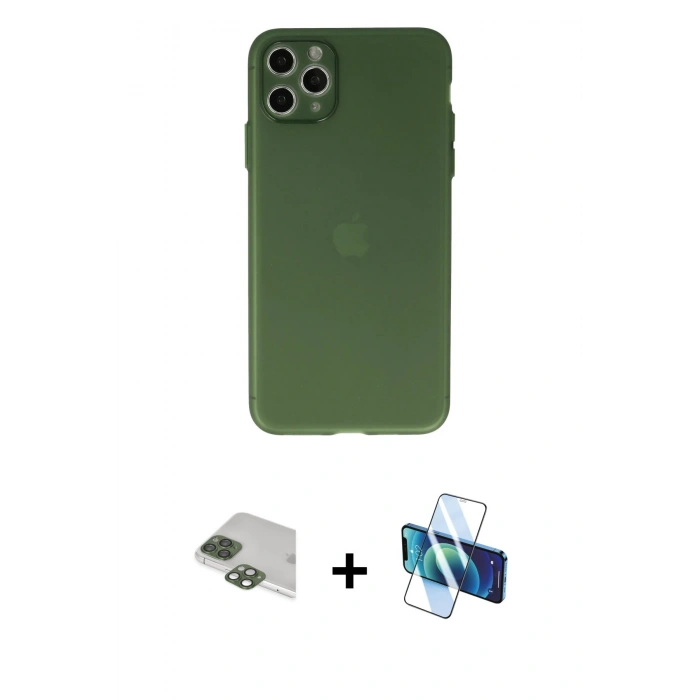 MARSİLYAN™- iPhone 11 Pro Max Kılıf Atlas Minimal Prime - Siyah 3D Antistatik Seramik Nano Ekran Koruyucu + Pers Alüminyum Kamera Lens - YL