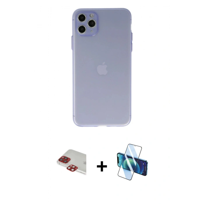 MARSİLYAN™- iPhone 11 Pro Max Kılıf Atlas Minimal Prime - Siyah 3D Antistatik Seramik Nano Ekran Koruyucu + Kırmızı Pers Alüminyum Kamera Lens
