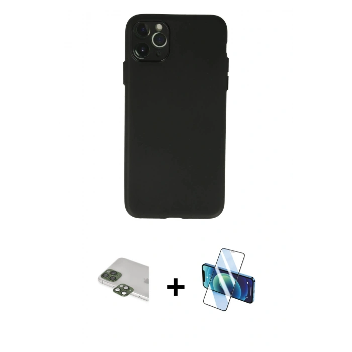 MARSİLYAN™- iPhone 11 Pro Max Kılıf Atlas Minimal Prime - Siyah 3D Antistatik Seramik Nano Ekran Koruyucu + Pers Alüminyum Kamera Lens - YL