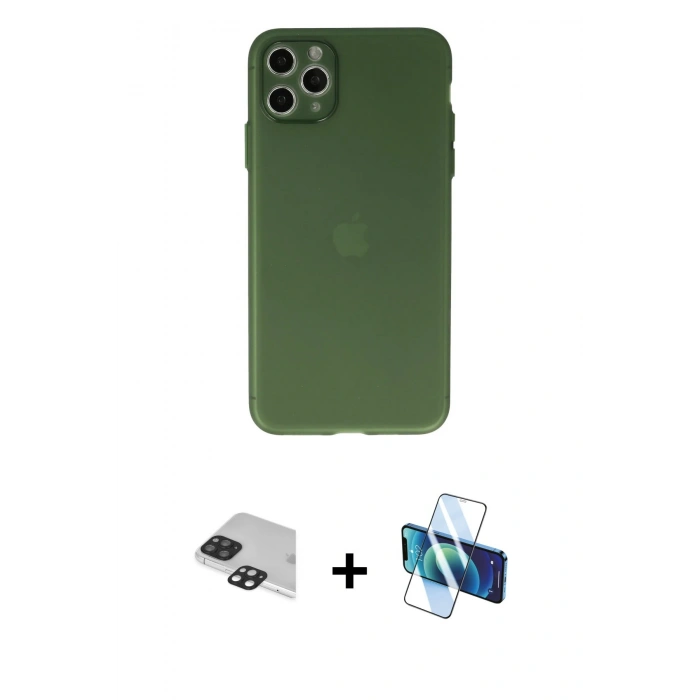 MARSİLYAN™- iPhone 11 Pro Max Kılıf Atlas Minimal Prime - Siyah 3D Antistatik Seramik Nano Ekran Koruyucu + Pers Alüminyum Kamera Lens - SH