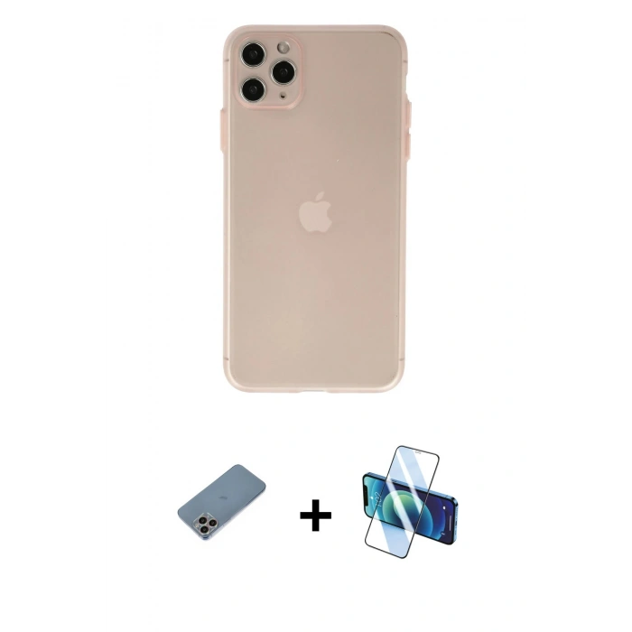 MARSİLYAN™- iPhone 11 Pro Max Kılıf Atlas Minimal Prime - Siyah 3D Antistatik Seramik Nano Ekran Koruyucu + Shine Kamera Lens Koruma Cam - GI